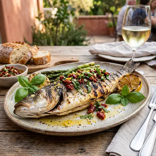 Grilled Sea Bass with Sun-Dried Tomatoes Recipe