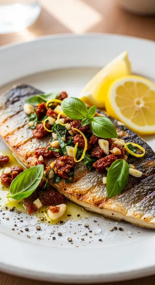 Grilled Sea Bass with Sun-Dried Tomatoes Recipe