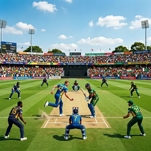 Intense Cricket Match on Lush Green Field | Diverse Players & Fans
