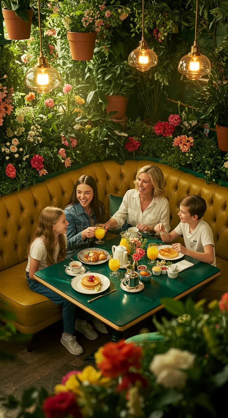 Family Breakfast in Garden-Themed Restaurant