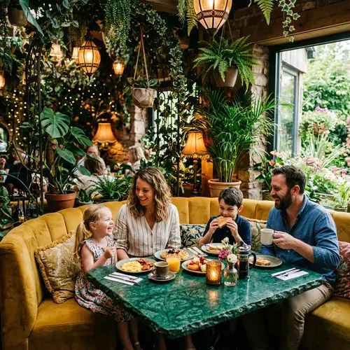 Family Breakfast in Garden-Themed Restaurant