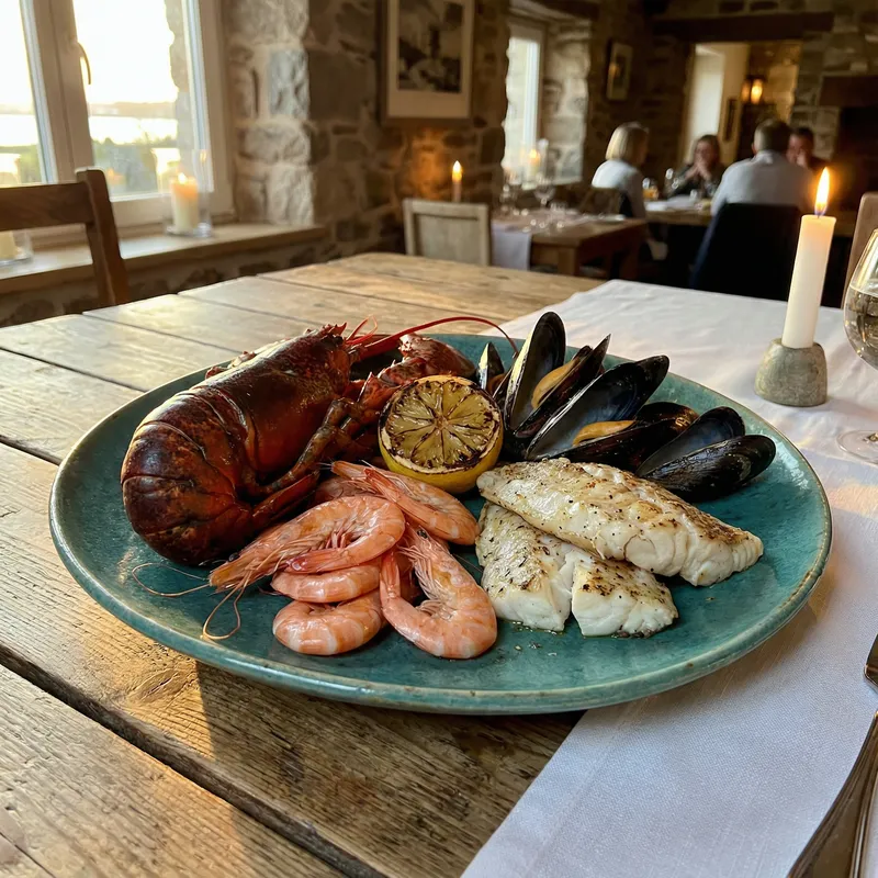 Colorful Fresh Seafood Platter on Teal Plate