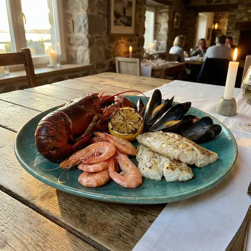Fresh Seafood Platter on Teal Plate