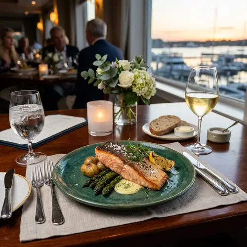 Elegant Seafood Dish: Salmon on Classy Table Setting