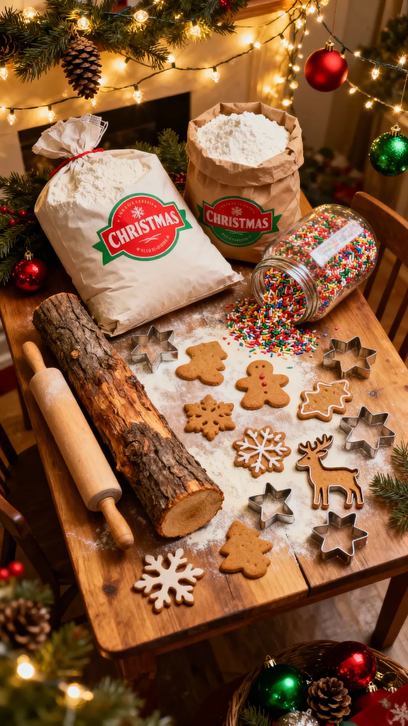 Giant Christmas Baking Ingredients Tabletop Scene Giant Christmas Baking Ingredients Tabletop Scene