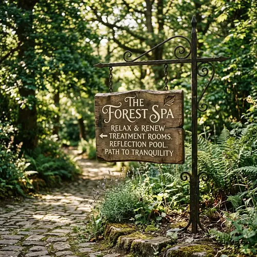 Rustic Wooden Directional Spa Signage | Tranquil Setting
