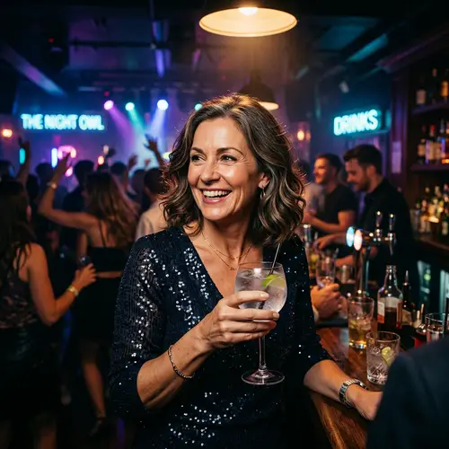 Middle Aged Woman Enjoying a Drink at the Club