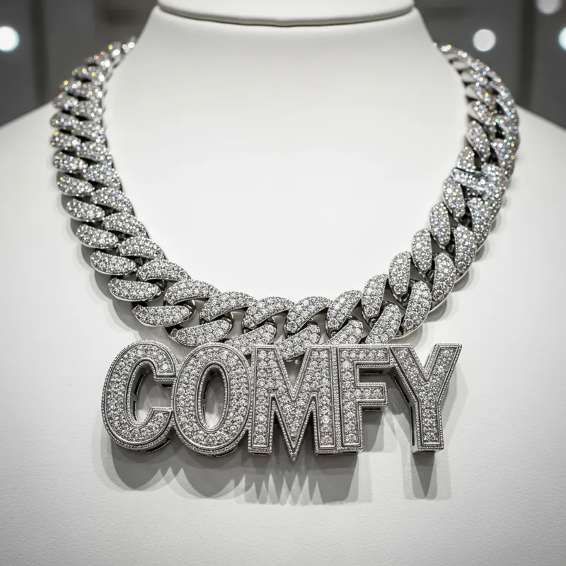 Sparkling Cuban Link Chain with 'COMFY' Design Sparkling Cuban Link Chain with 'COMFY' Design