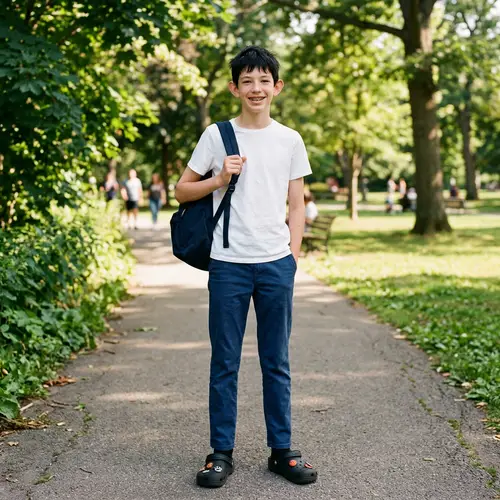 13-Year-Old Caucasian Boy with Braces and Big Ears