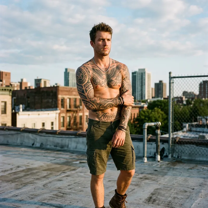 Muscular Man Displaying Intriguing Body Art