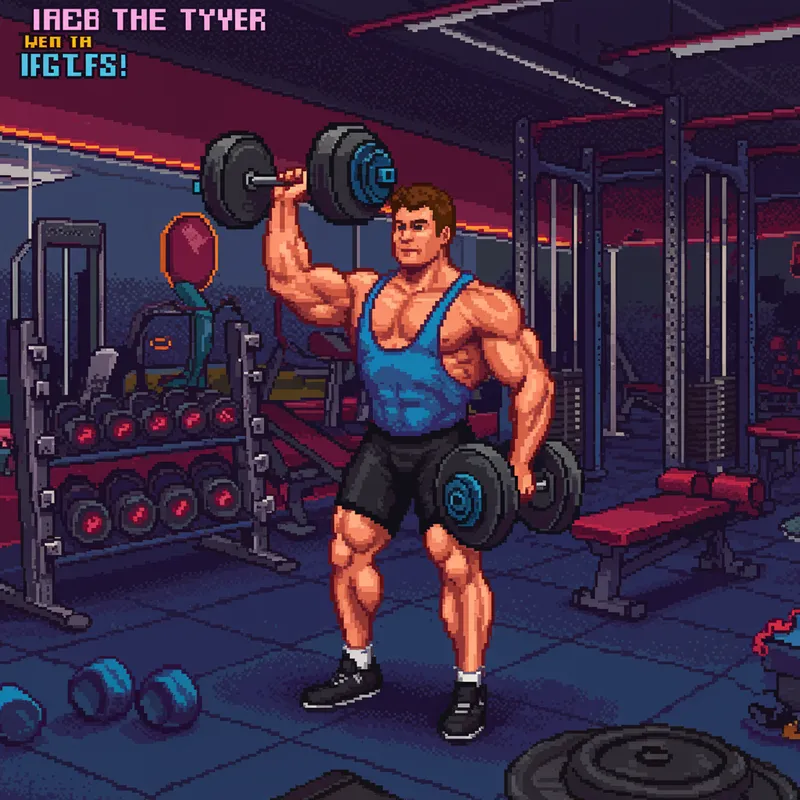 Pixel Art Fitness: Muscular Model Lifting Weights Pixel Art Fitness: Muscular Model Lifting Weights