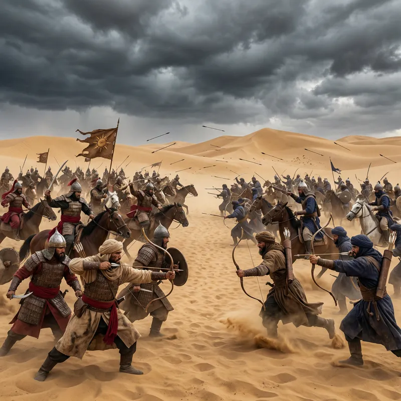 Epic Pre-Islamic Battle with Archers in Desert