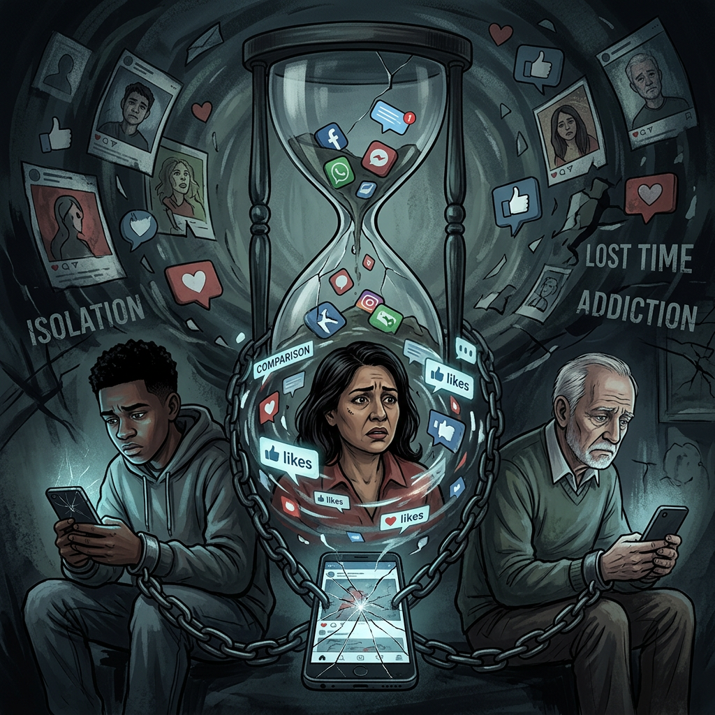 Downsides of Social Media Impact | Unfavorable Depiction | AI Art Generator  | Easy-Peasy.AI