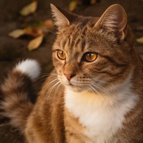 Cute Brown Tabby Cat with White Patches and Amber Eyes