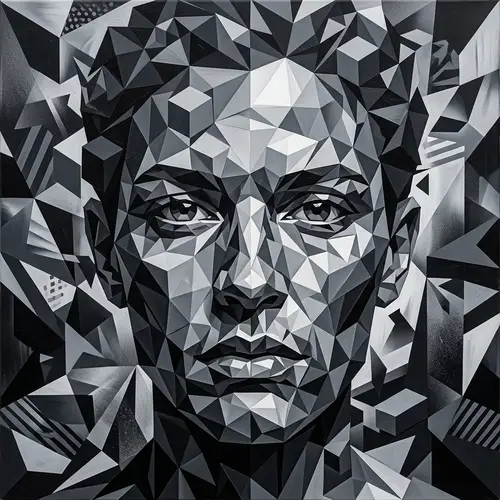 Geometric Abstract Face Art in Black and White