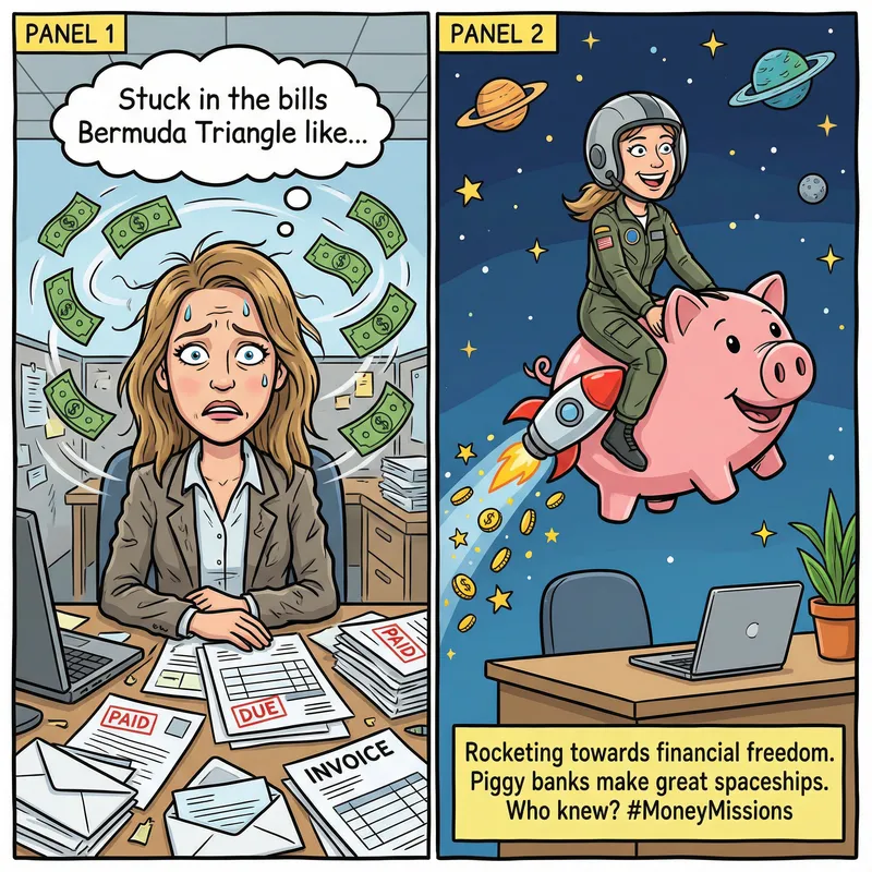 Financial Struggle Comedy: Trapped in Bills Chaos to Piggy Bank Rocket Ride
