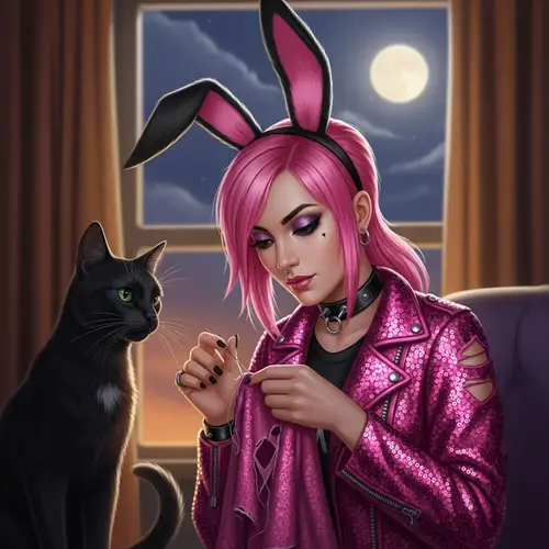 Rockstar Sewing with Cat by the Window