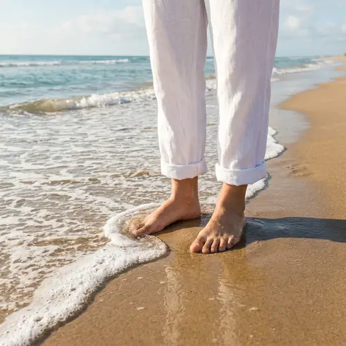White Pants by the Seaside: A Relaxing Moment