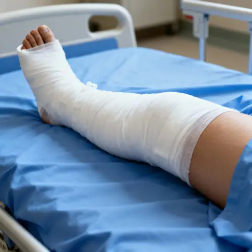 Fractured Leg in Hospital with Bandages