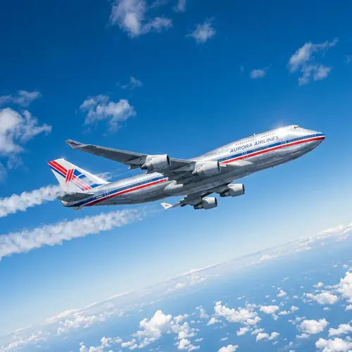 Commercial Airplane Soaring High in Sunny Sky