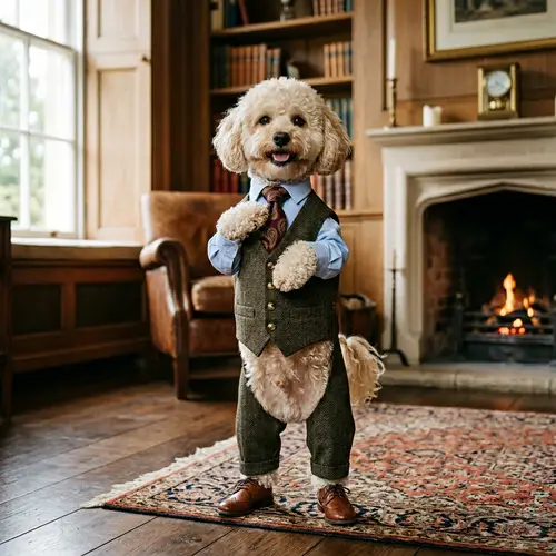 Sophisticated Canine in Classic Tweed Suit | Charming Dog Character