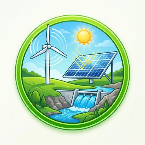Renewable Energy Icon: Wind, Solar, Hydro Power