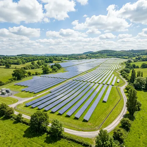 Green Energy: Large Solar Park with Neat Rows of Solar Panels