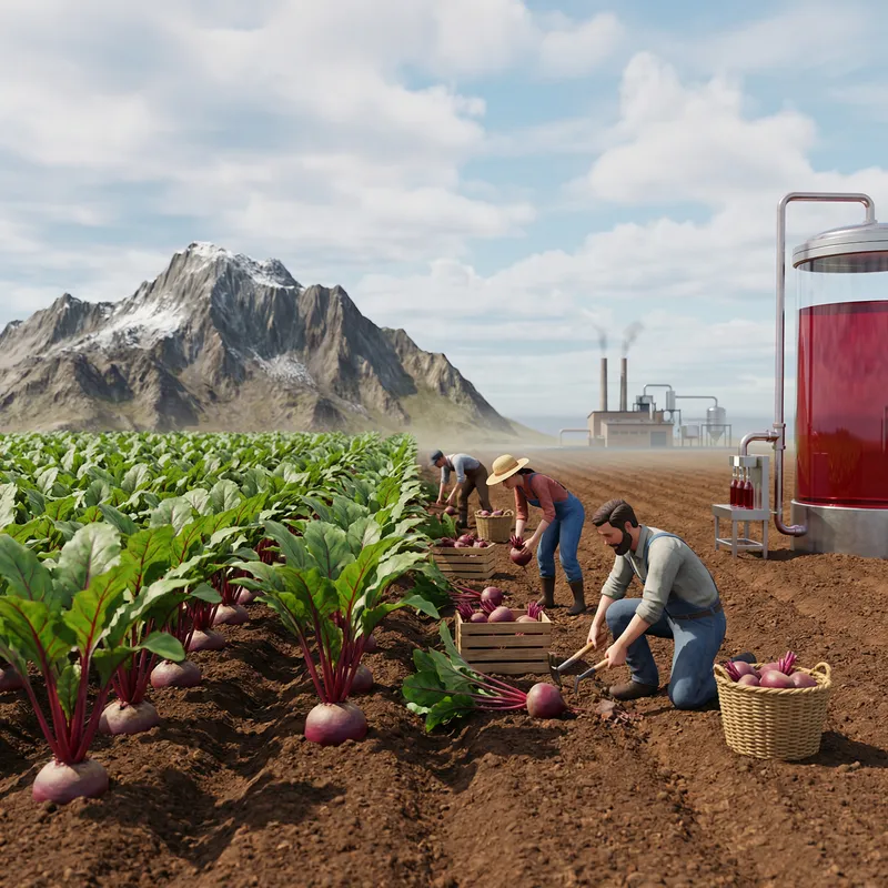 3D Beet Harvesting Scene with Workers and Factory