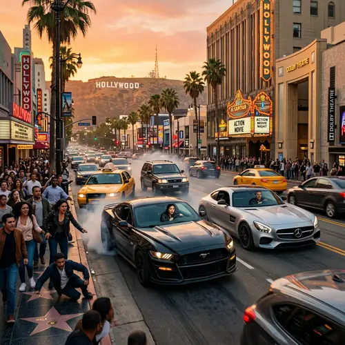 High-Octane Hollywood Action Movie Scene with Asian Female Pursuing Villain