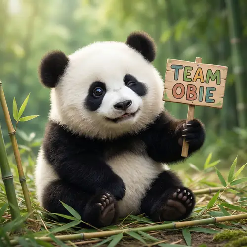Adorable Panda Winking with Team Obie Sign