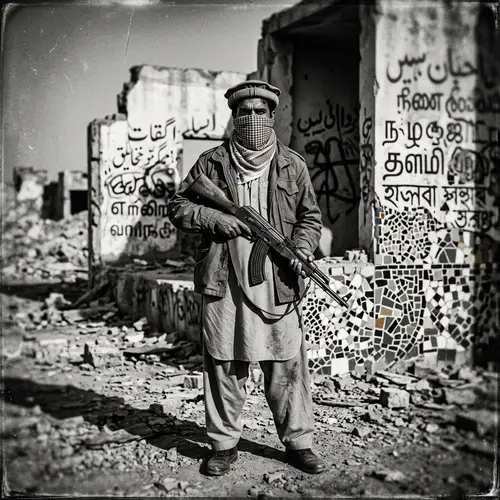 South Asian Guerrilla Fighter in Desolate Wasteland