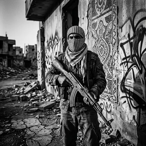 Middle-Eastern Guerrilla Soldier in Desolate Wasteland