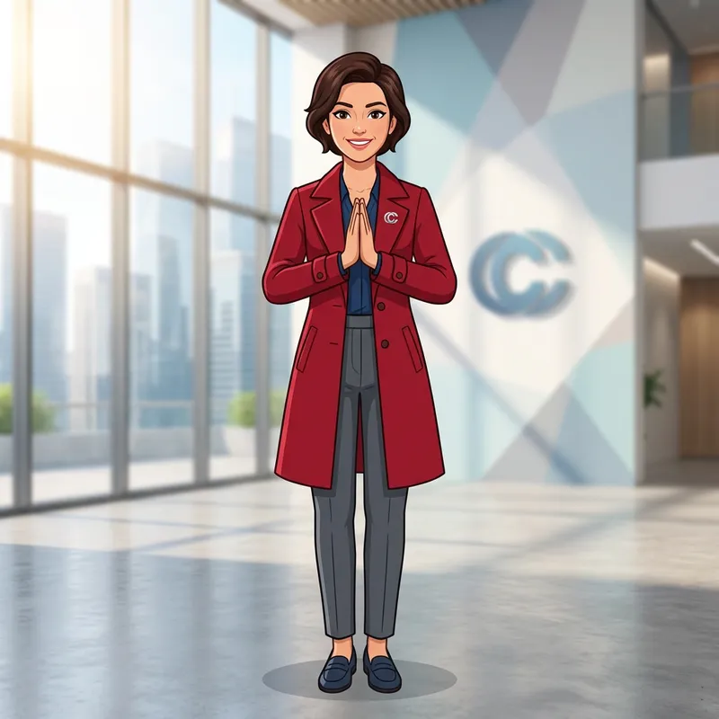 Corporate Female Mascot Character in Red Coat