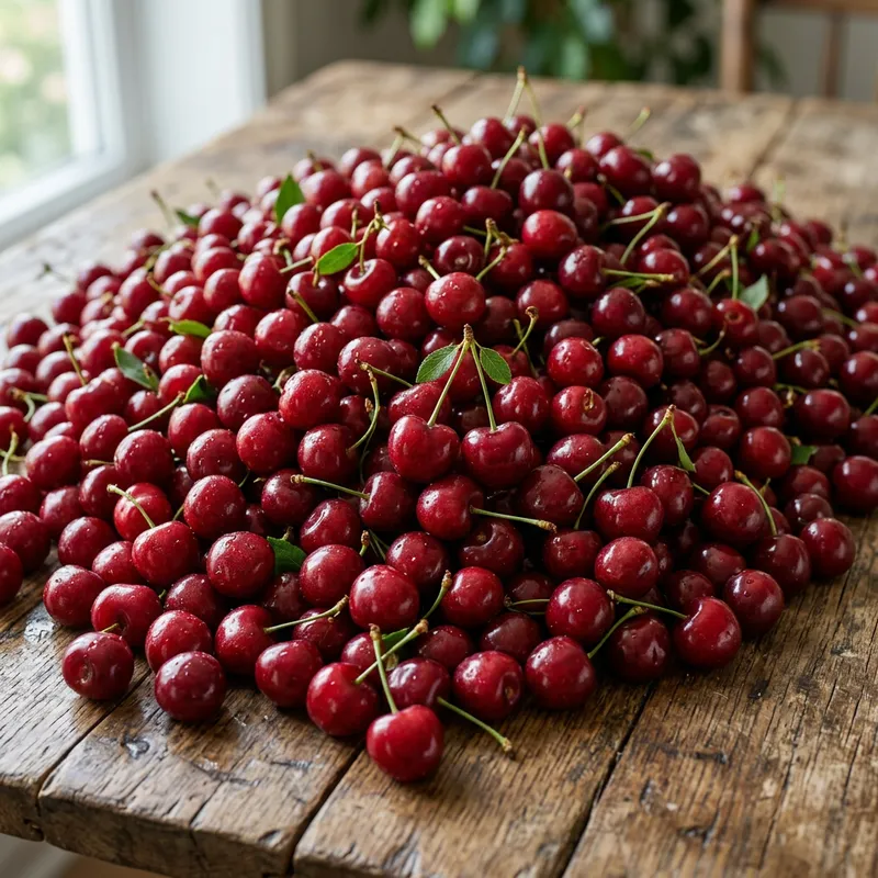 Fresh Ripe Red Cherries Close-Up Photo