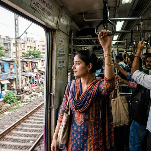 Young Indian Woman Travelling in Mumbai Local Train