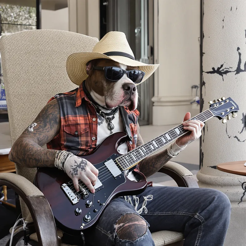 Cool Pitbull Playing Blues Slide Guitar in Grunge Style