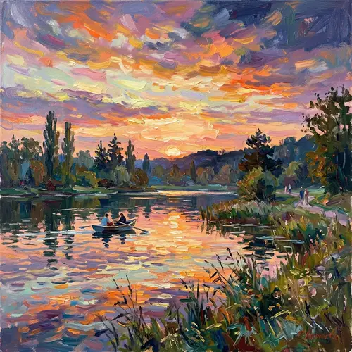 Impressionist Sunset Painting: A Serene Nature Scene