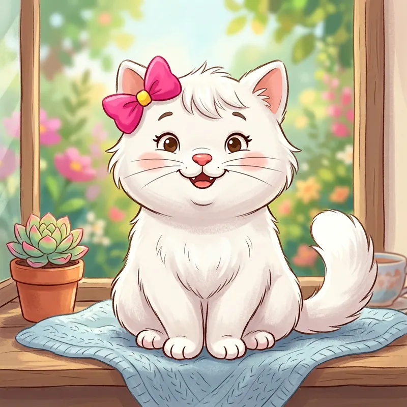 Cute Hello Kitty with Short Bangs - Friendly Cartoon Cat