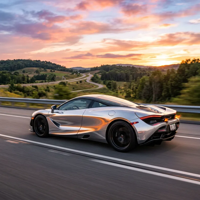 Silver Sports Car Racing on Highway Silver Sports Car Racing on Highway