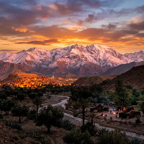 Moroccan Landscape: Vibrant Sunset over Atlas Mountains