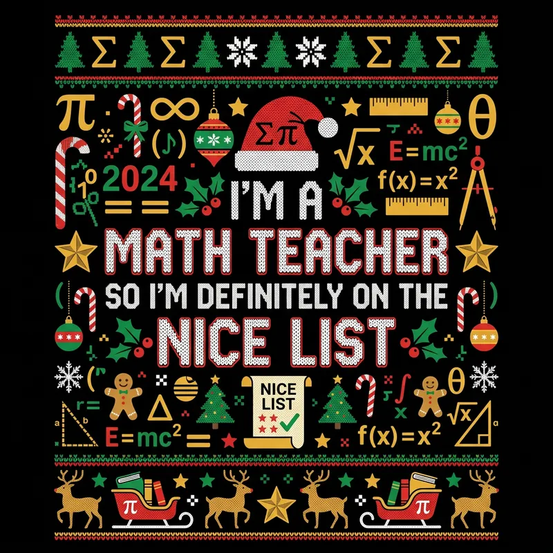 Math Teacher Ugly Christmas Sweater Vector Illustration