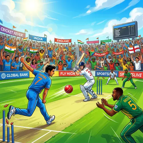 Vibrant Cricket Match Illustration with Diverse Players and Spectators