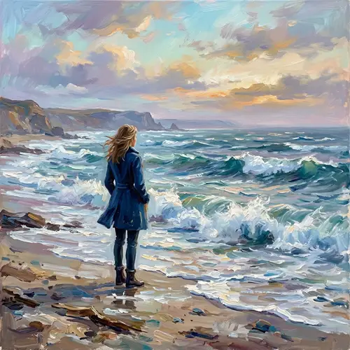 Solitary Figure on Desolate Beach - Impressionistic Art