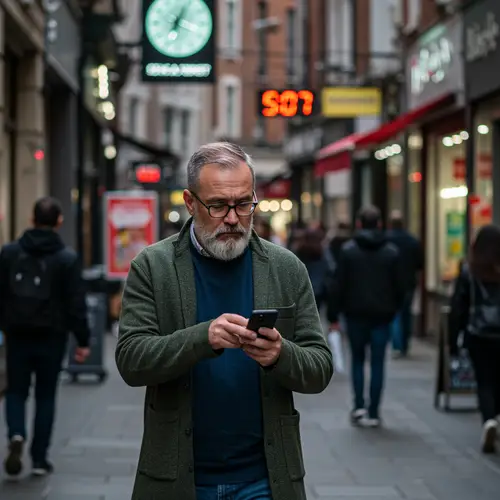 Man Doubts While Walking in Busy Street