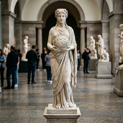Marble Statue Holding Cosmic Sphere - Detailed Sculpture