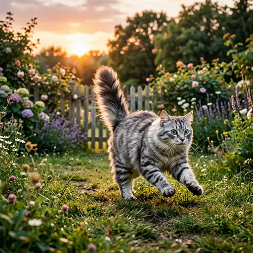 Playful Domestic Cat in Grey & White | Running Feline