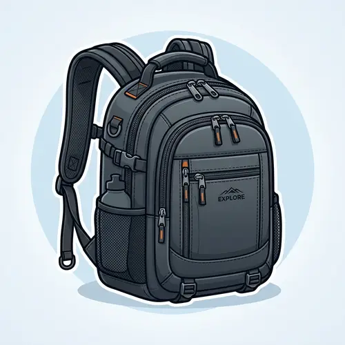 Detailed Backpack Icon with Multiple Pockets and Zippers