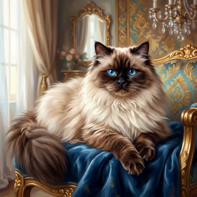 Majestic Persian Himalayan Cat with Celestial Blue Eyes | Glamorous Fashion Portrait