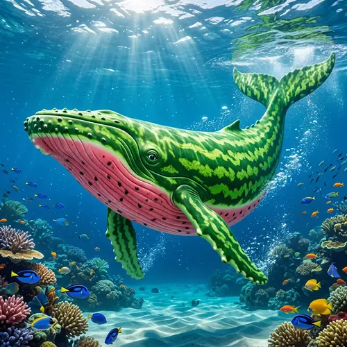Whale in Watermelon Costume Underwater