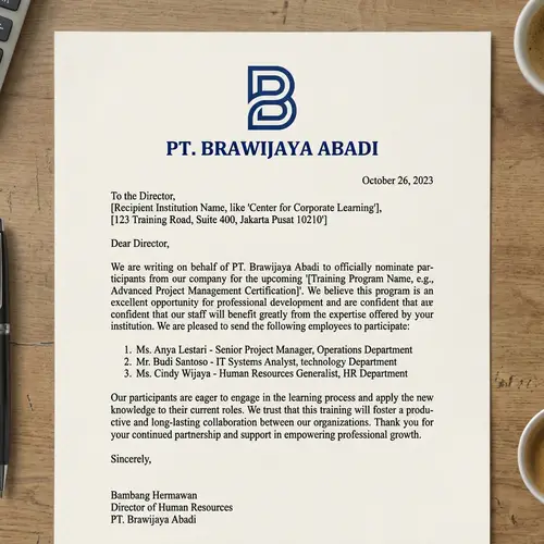 Formal Letter for Sending Participants to Training Program by PT. Brawijaya Abadi